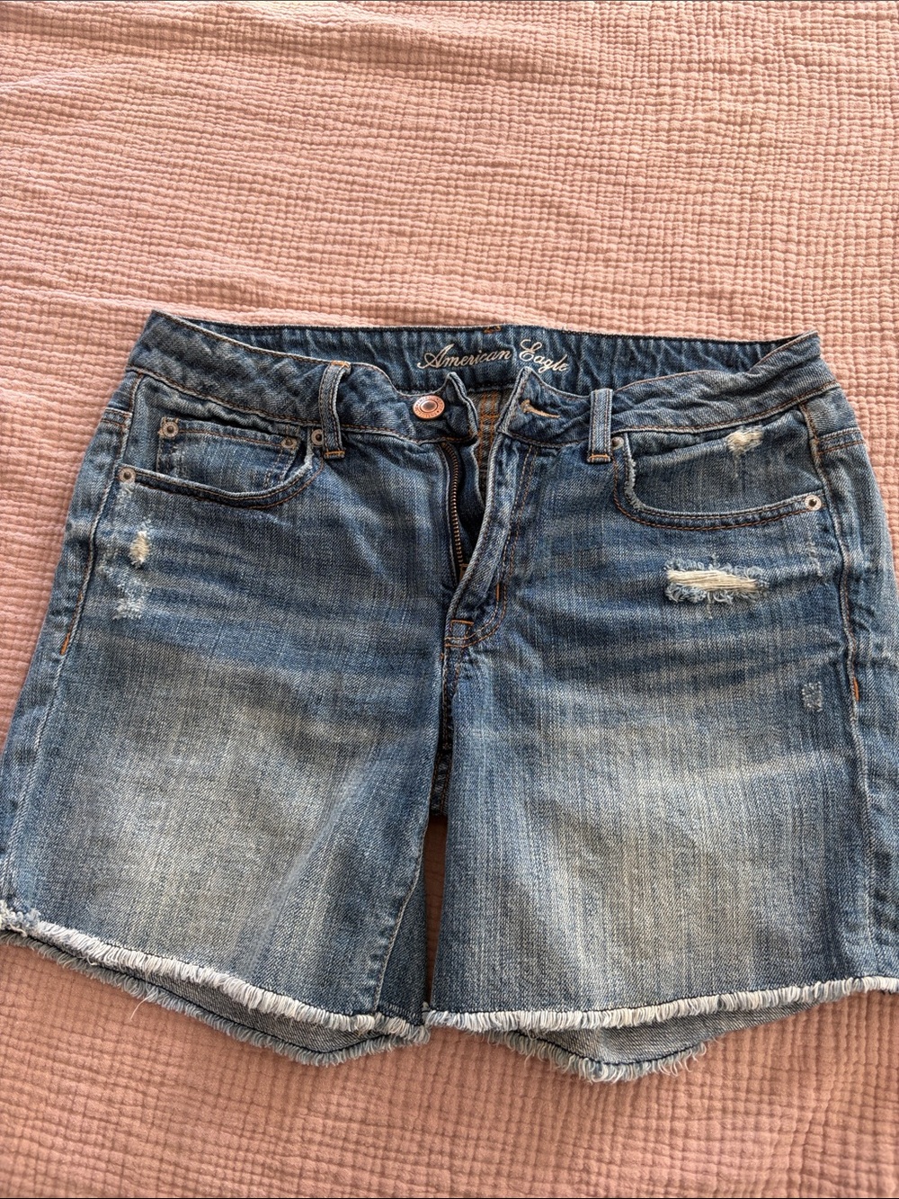 American Eagle Outfitters Distressed Mid-Blue Denim Shorts